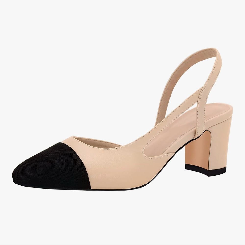 Elegant Beige and Black Women's Slingback Heels